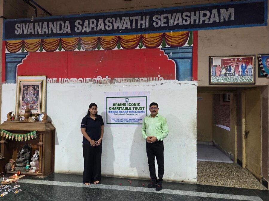 Brains Iconic Charitable Trust representatives at Sivananda Saraswathi Sevashram, Chennai.